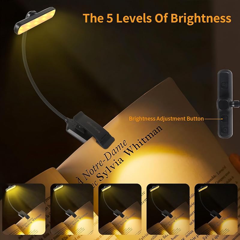Luz libro LED recargable 3 temperaturas para lectura en cama