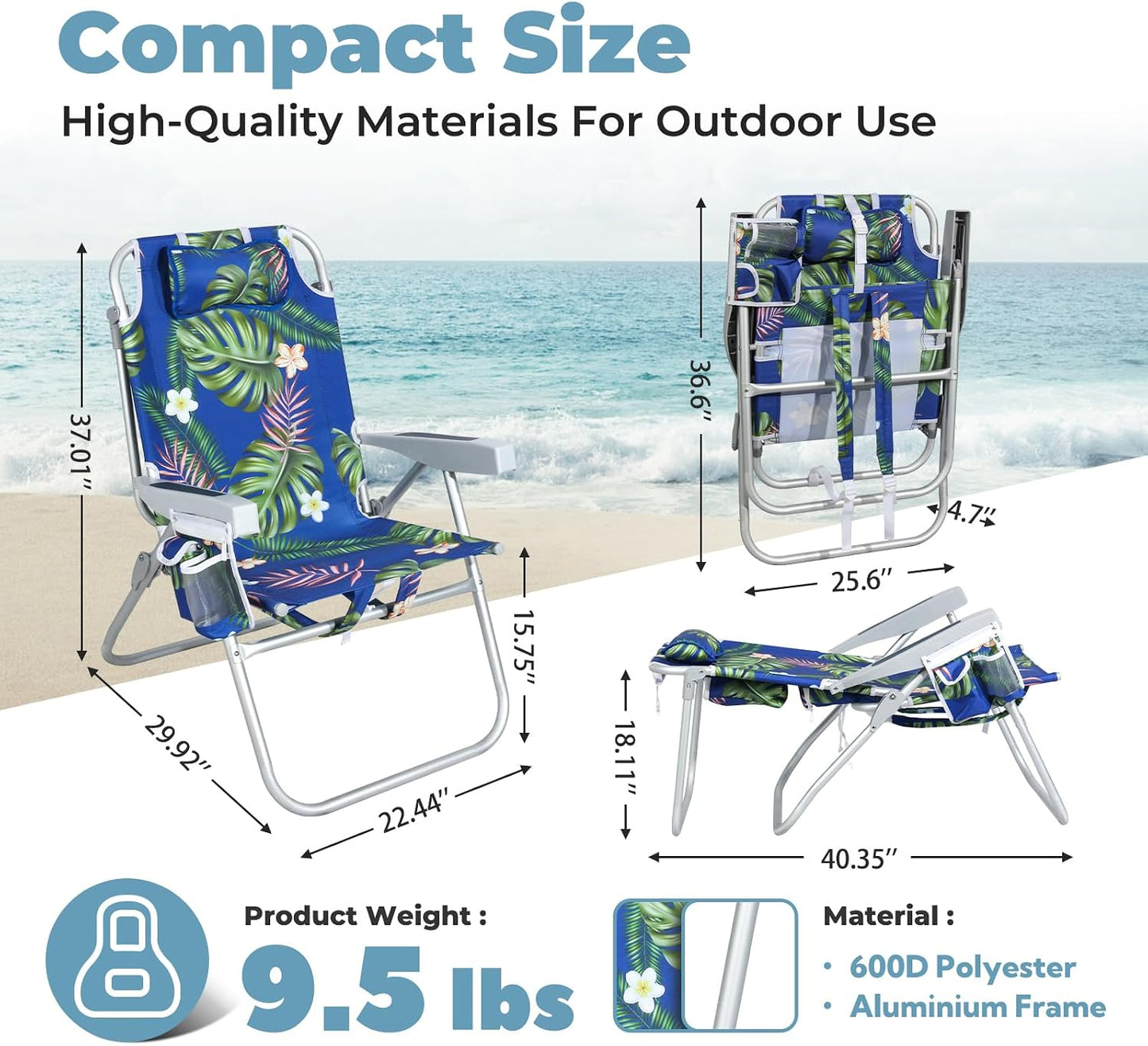 Silla playa reclinable 5 posiciones con enfriador