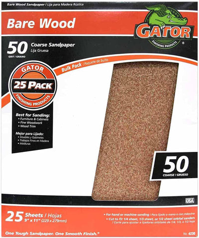 Hojas lijado madera 9x11pulg grano 50 pack 25