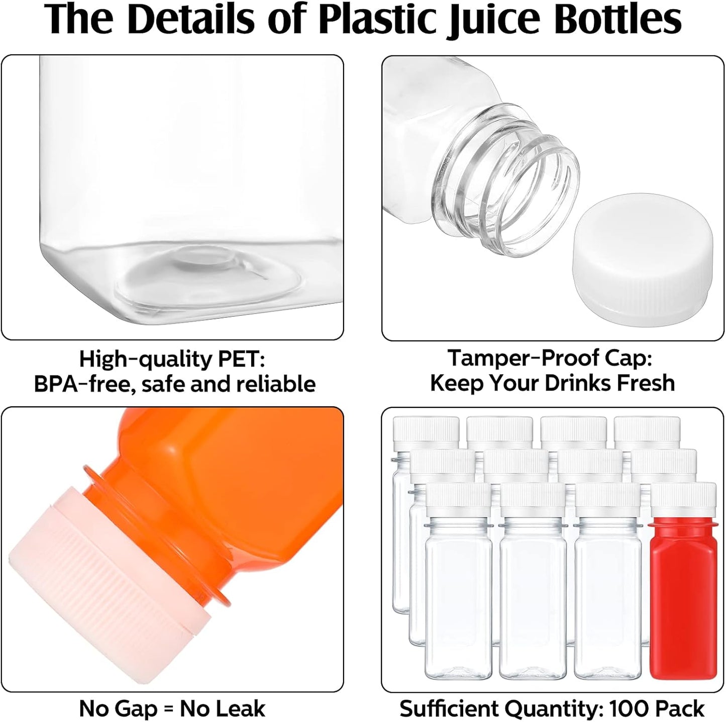 100 Botellas Plástico 2oz con Tapa Reutiliz.