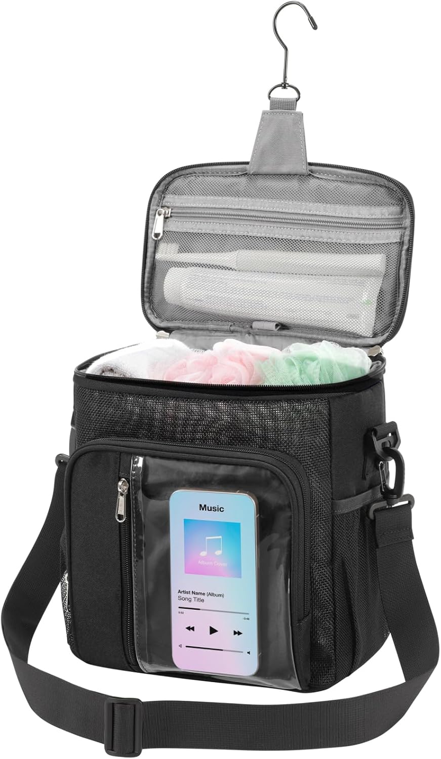Organizador ducha con soporte teléfono y bolsa aseo