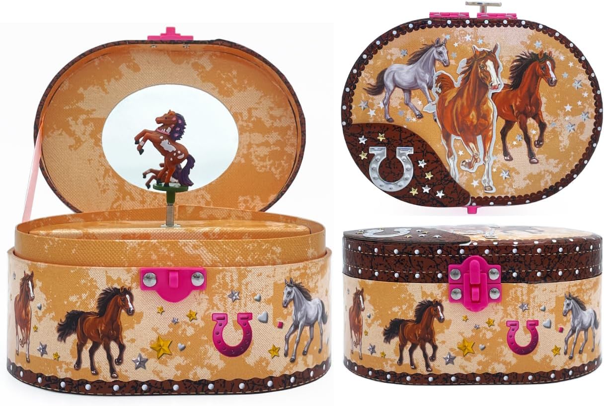 Caja joyería musical en forma de caballo ovalada