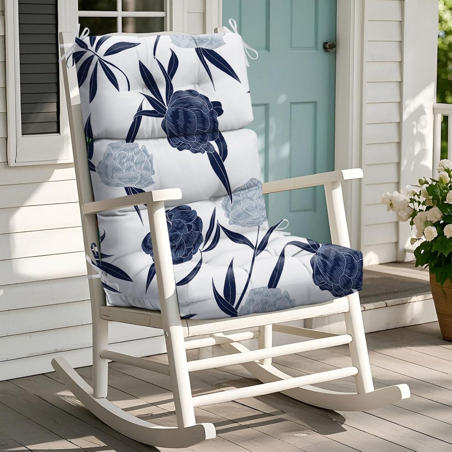 Cojín silla mecedora impermeable respaldo alto azul