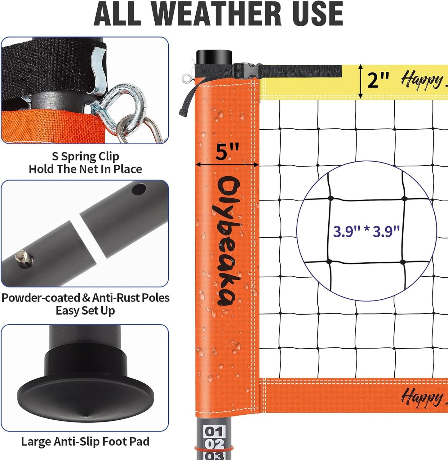 Redon voleibol portátil 32ft poste acero 1.25 malla 28-ply