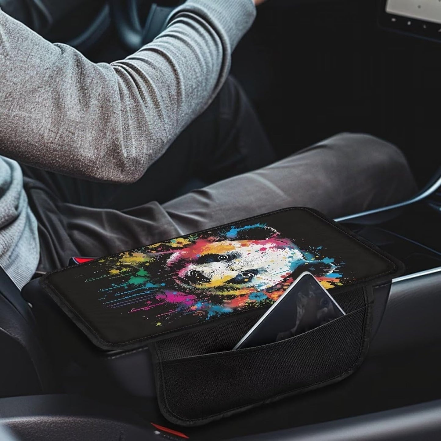 Funda reposabrazos coche patrón panda suave con 2 bolsas