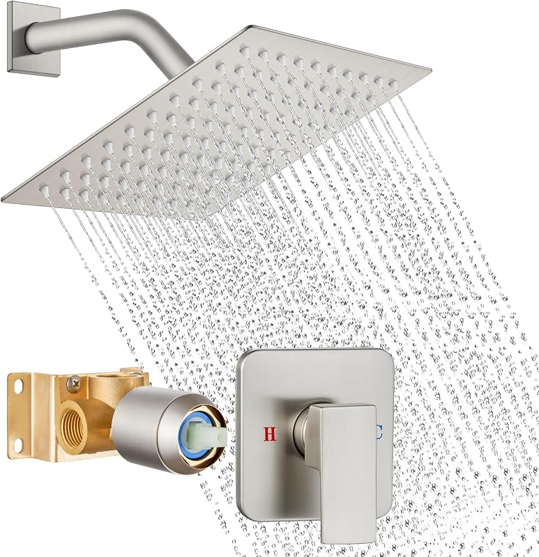 Set grifo ducha níquel cepillado lluvia 8" válvula
