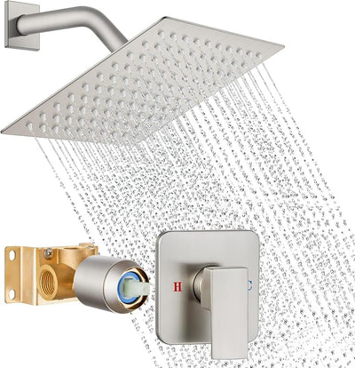 Set grifo ducha níquel cepillado lluvia 8" válvula