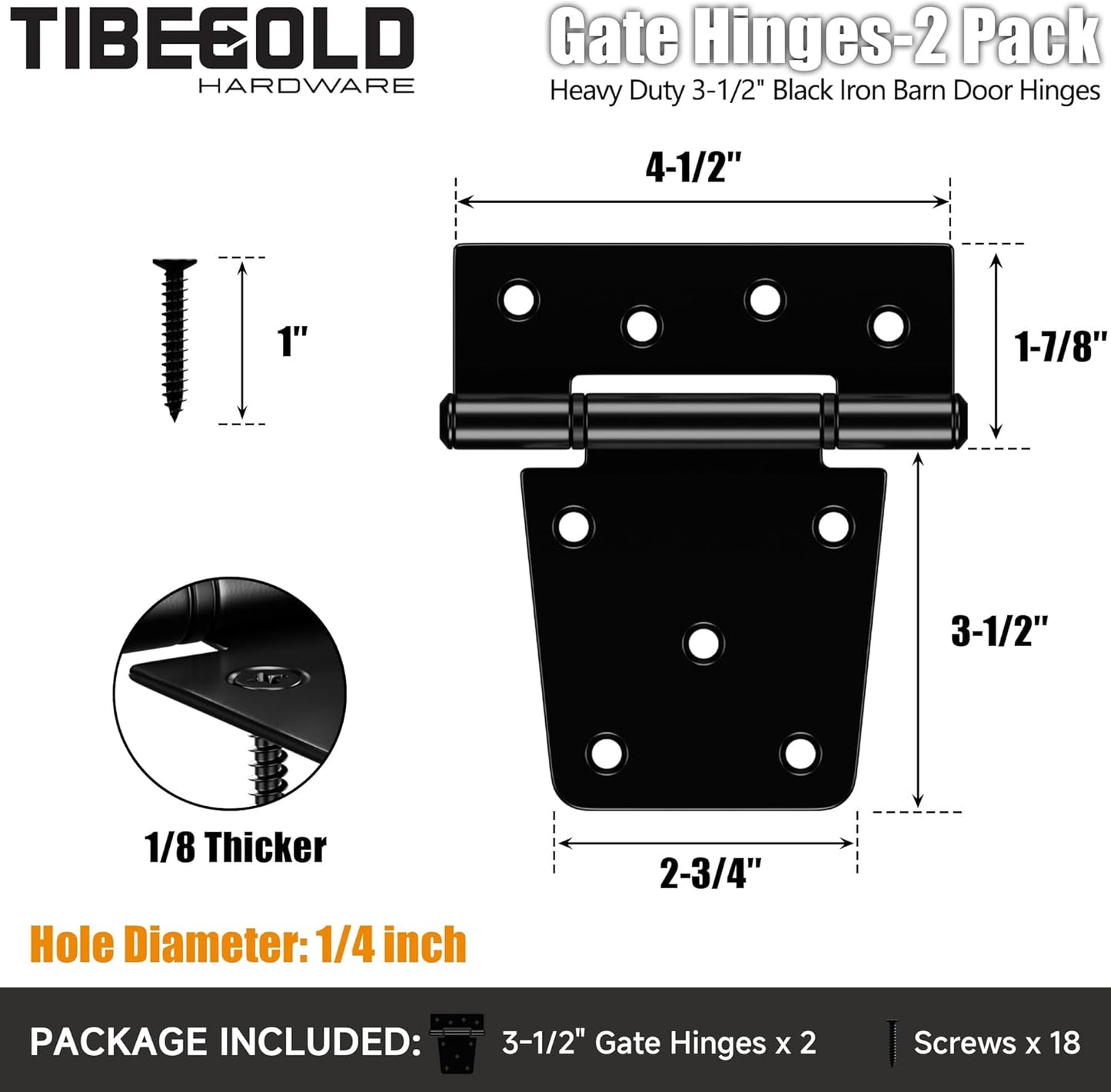 Bisagras puerta hierro negro 3.5pulg correa extralarga