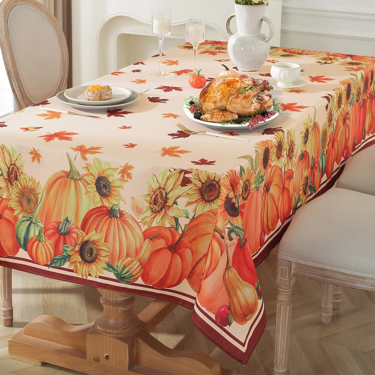 Mantel rectangular 60x120pulg patrón girasol y hojas