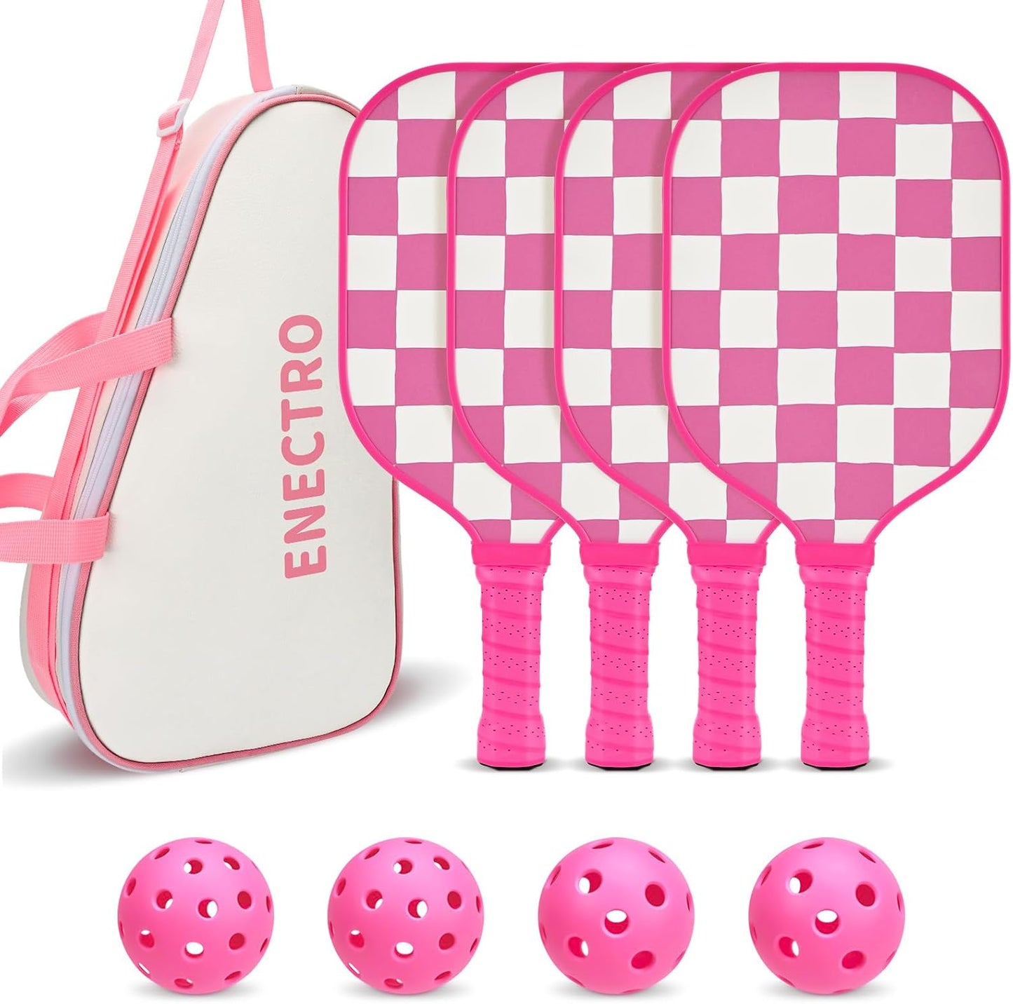 Set palas pickleball rosa 2/4 con pelotas fibra vidrio USAPA
