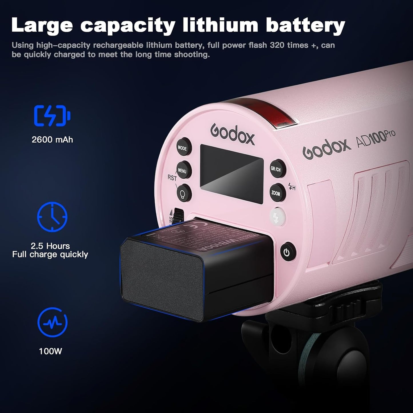 Luz estroboscópica portátil 100Ws batería 2600mAh estudio