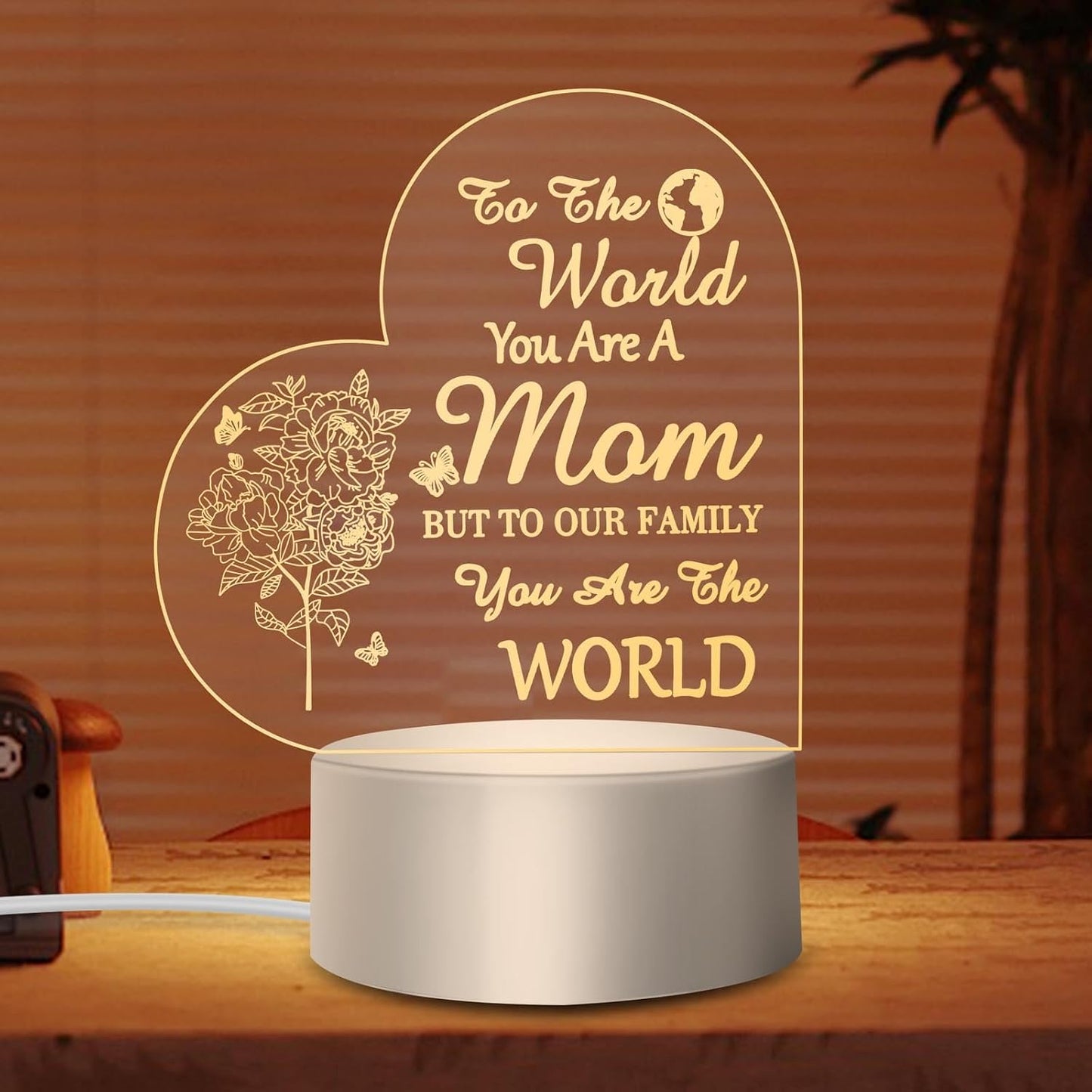 Luz nocturna 3D forma corazón para mamá