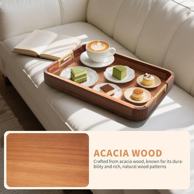 Bandeja acacia asas metal 17x12pulg para café desayuno bar