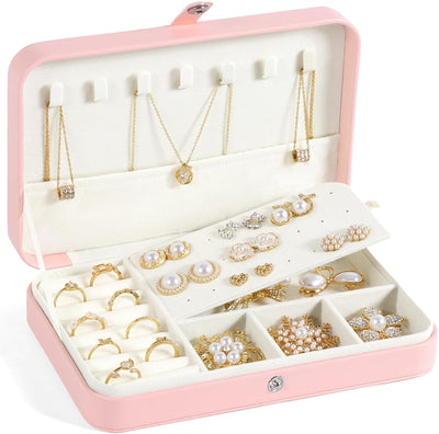 Caja organizadora joyas viaje piel sintética rosa