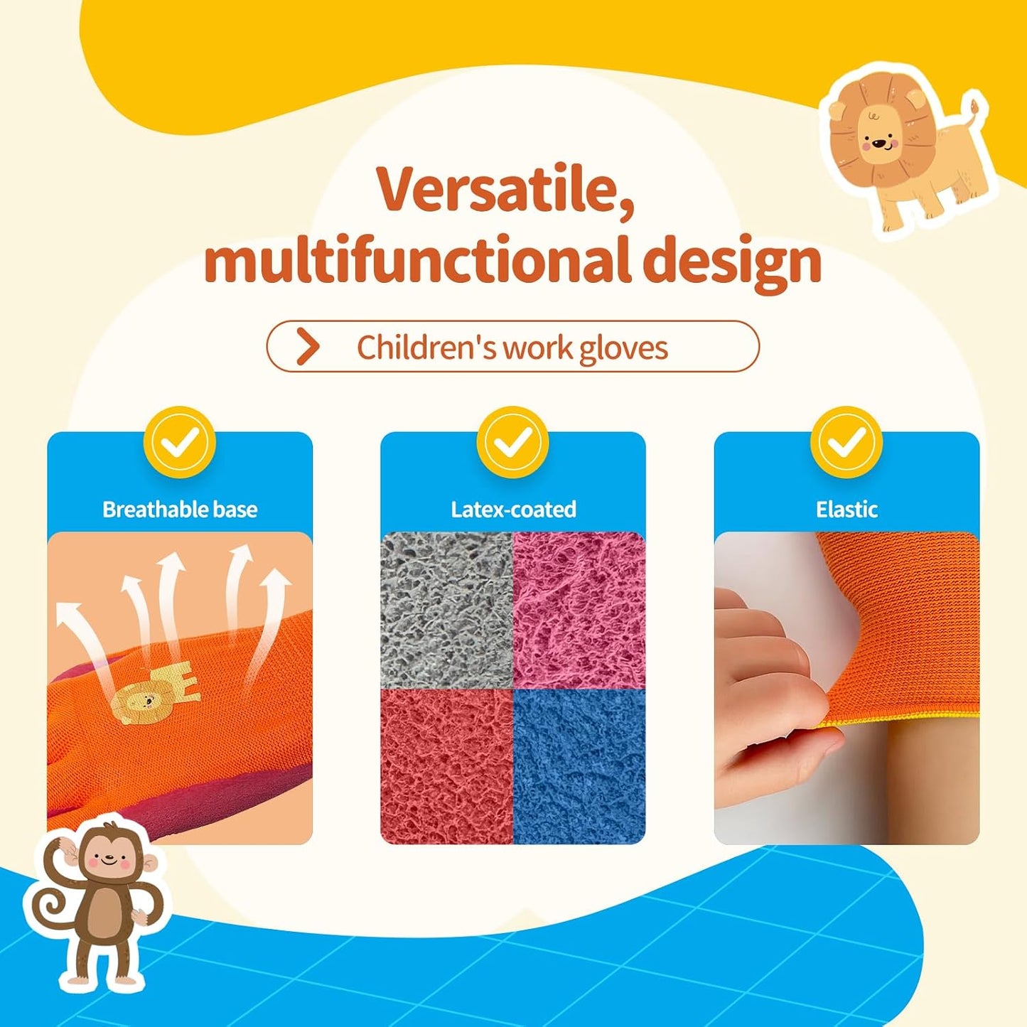 Guantes jardinería niños 3 pares impermeables duraderos