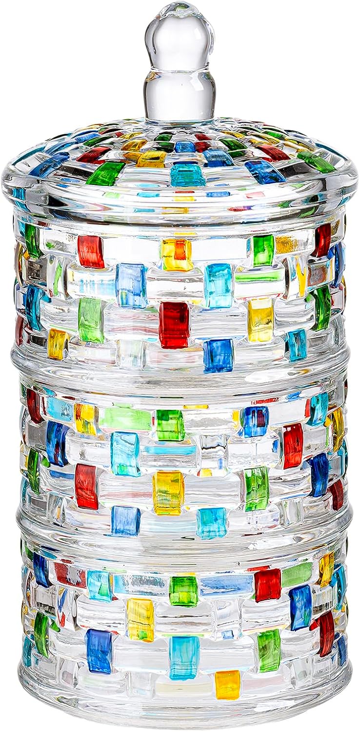 Tarros apilables cristal colorido 3 niveles con tapa