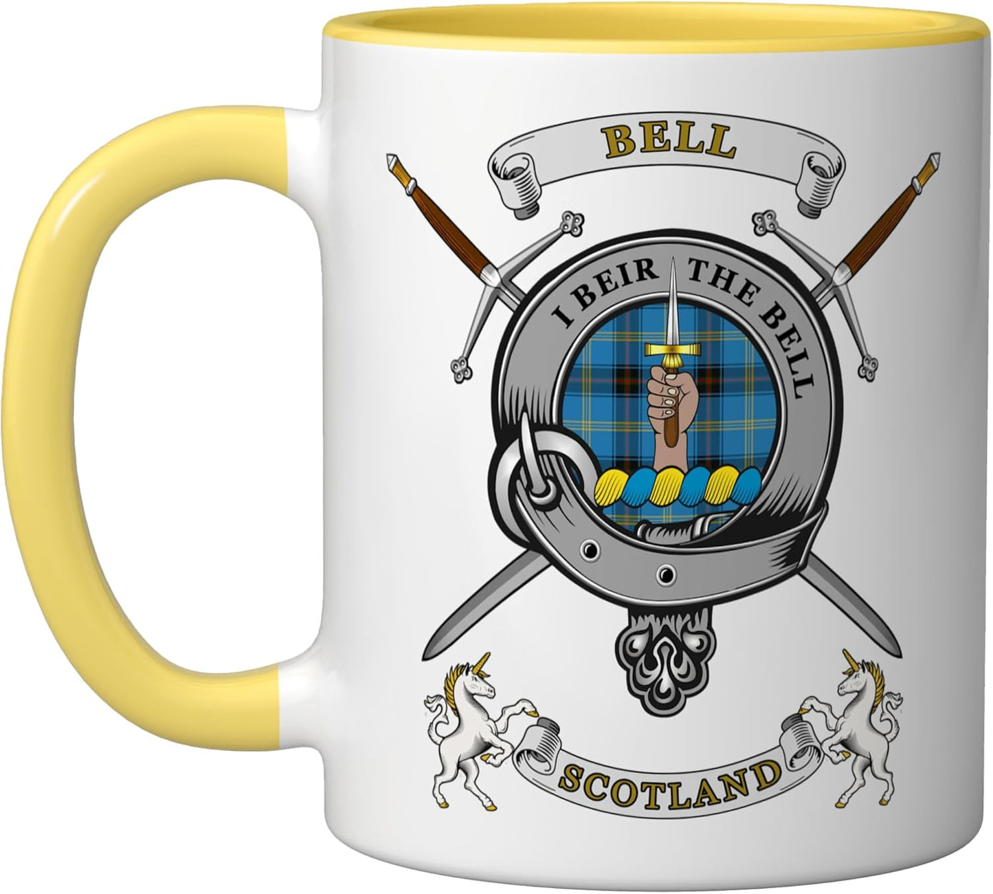 Taza Cerámica Tartán con Espadas Amarillo Blanco