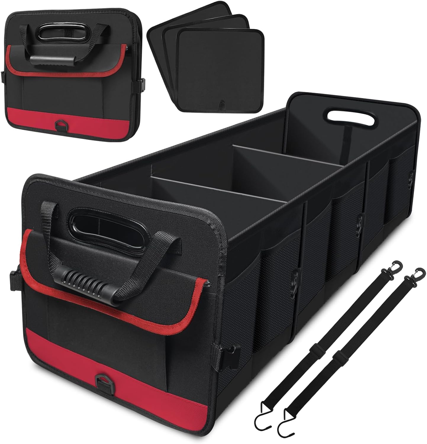 Organiz. maletero auto 95l plegable con bolsillos y correas