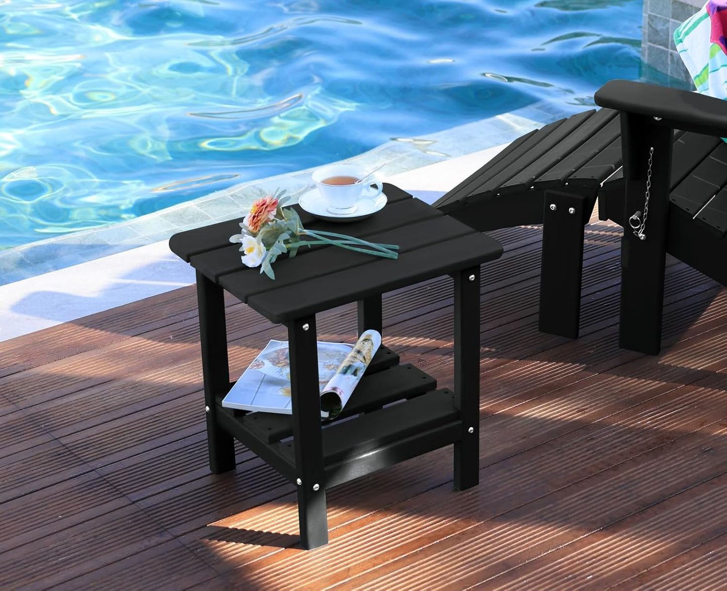 Mesa auxiliar exterior de polietileno 2 niveles resistente