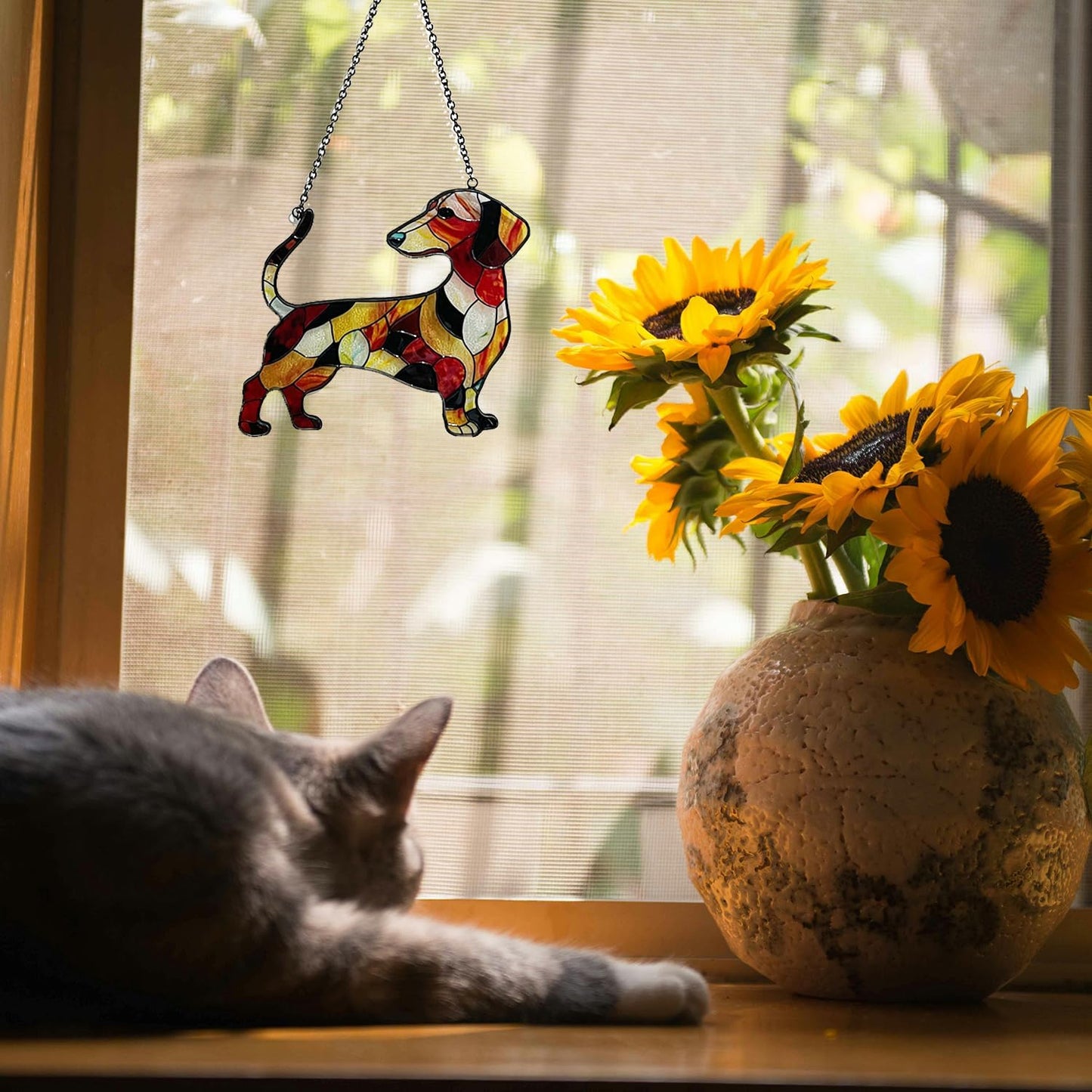 Decoración pared dachshund 5.9x5.1" pintado a mano