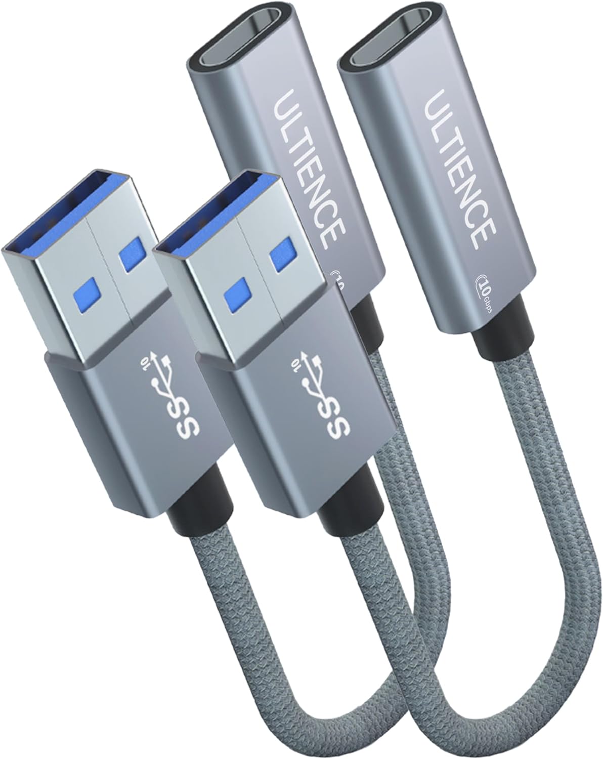2 Pack Adaptador USB C a USB A 10 Gbps 60 W Carga Rápida Gris