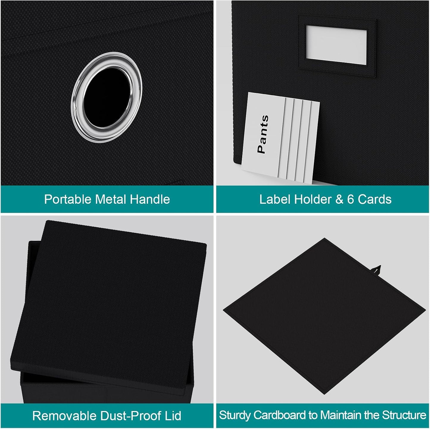 6 Pzas Cubos Almacenamiento Tela Plegables Negro 11x11"