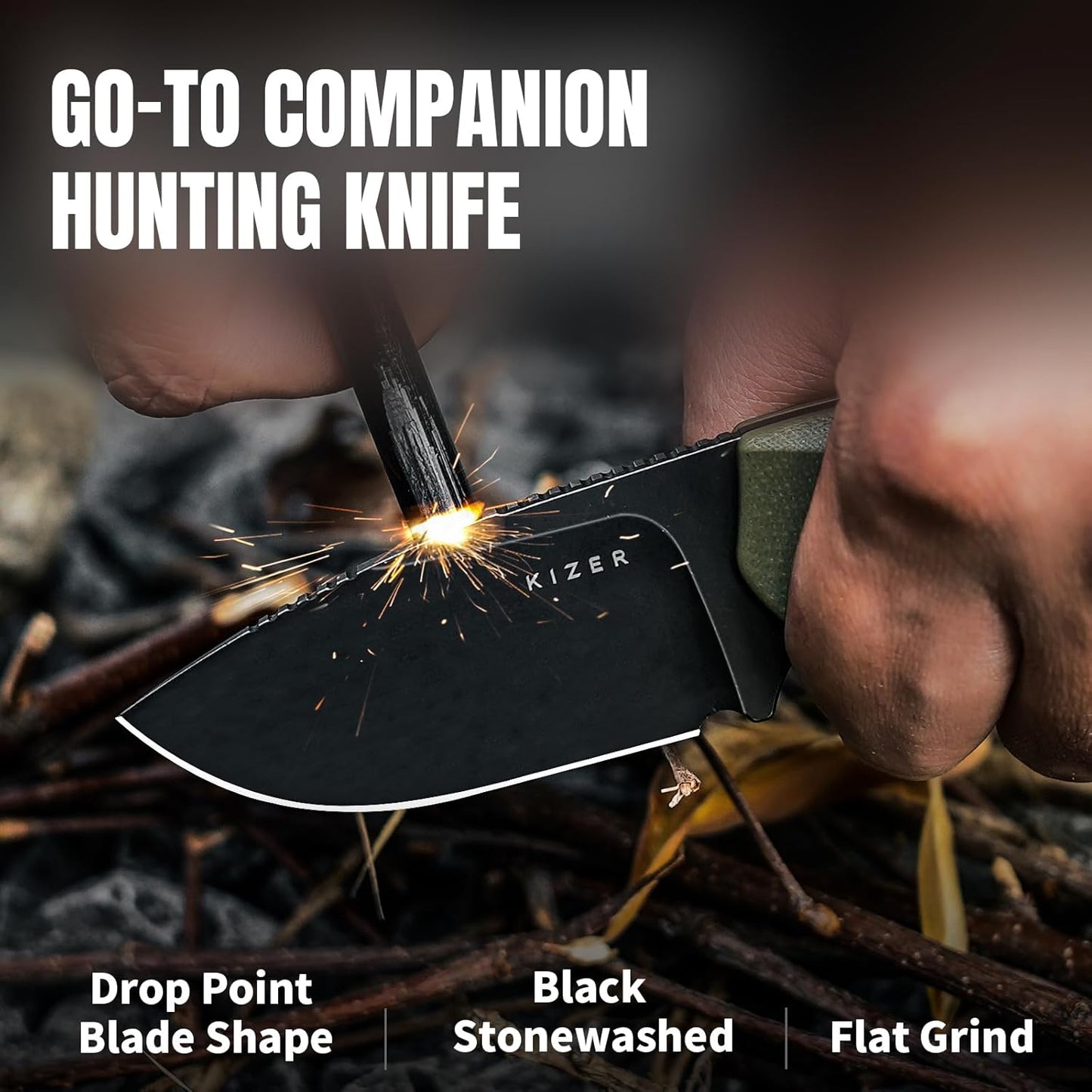 Cuchillo fijo D2 2.75pulg mango G10 verde oliva EDC