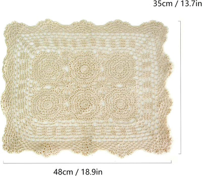 Set 2 manteles algodón encaje ganchillo beige