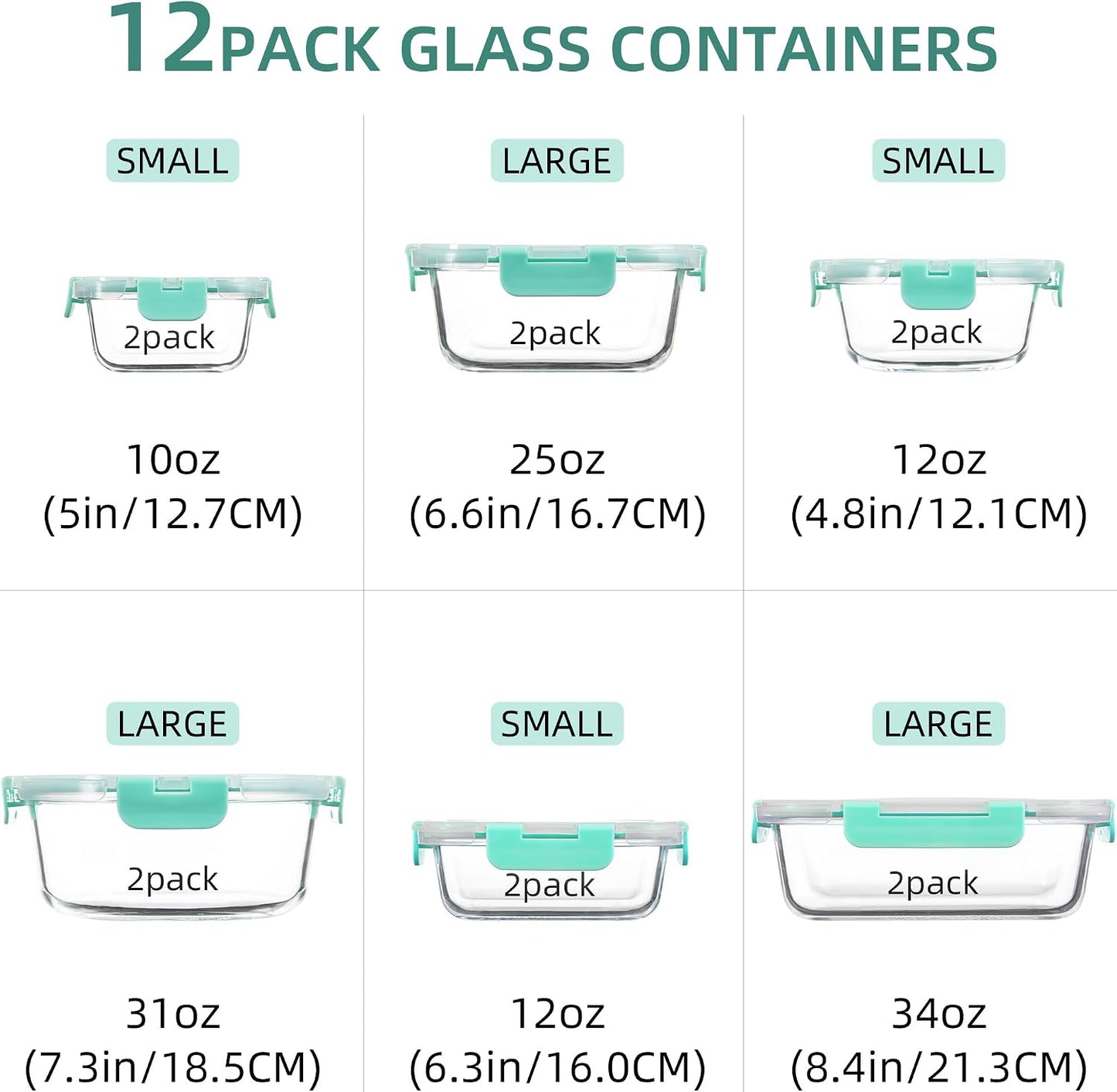 12 Pzas Recipientes Vidrio Almacenamiento Comida Tapas Verde