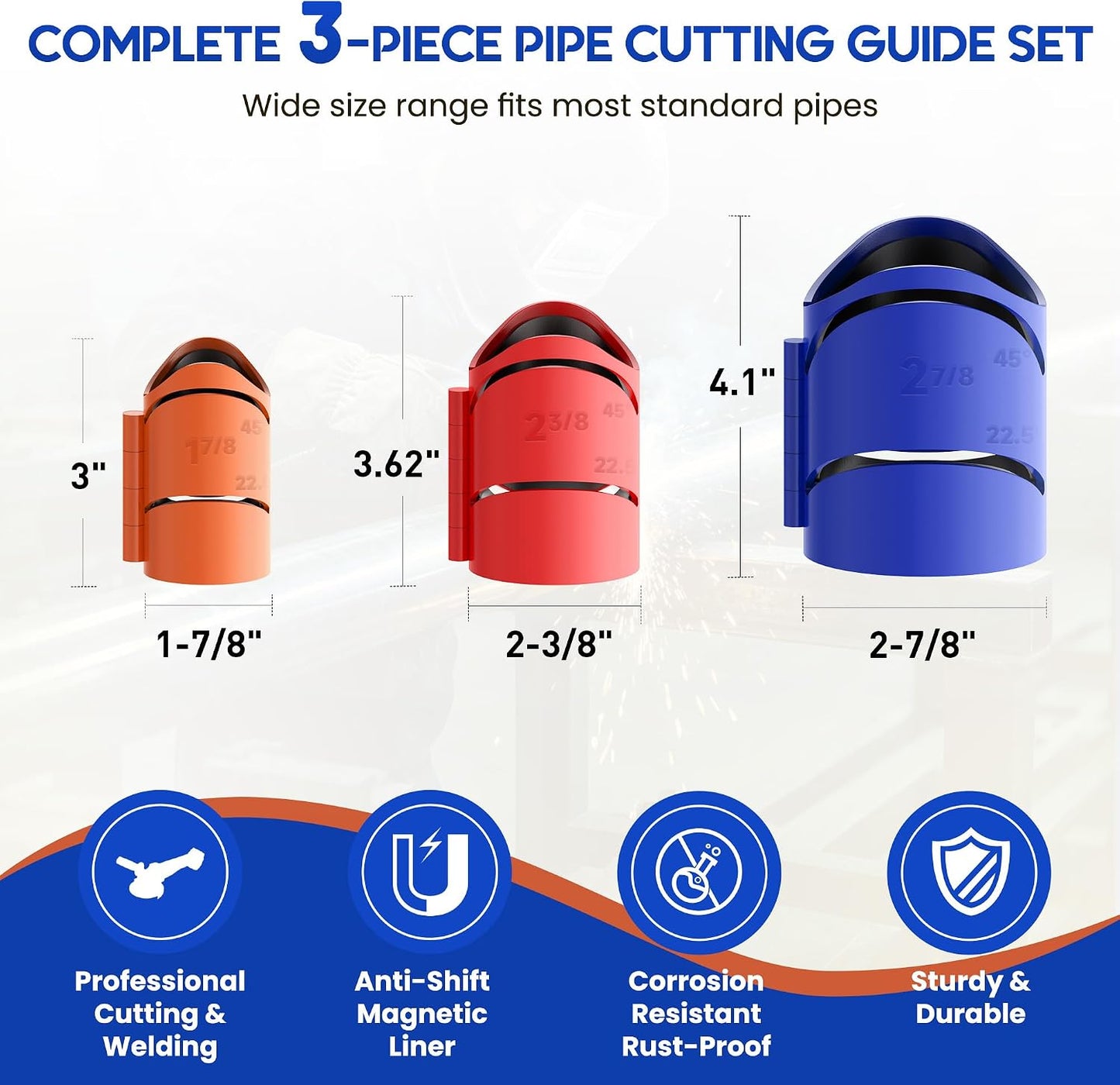 Kit guía corte tubería metal alta precisión 22.5°