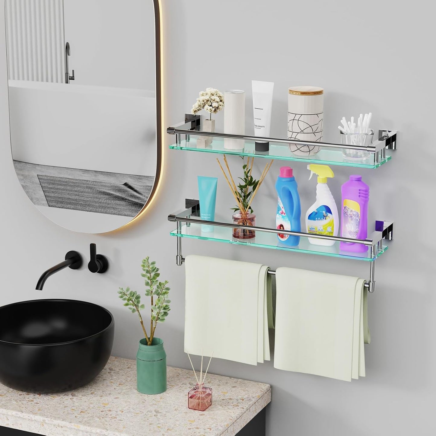 Estante vidrio baño 24pulg acero inox cromado