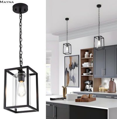 Lámpara colgante metal negro pantalla vidrio cocina