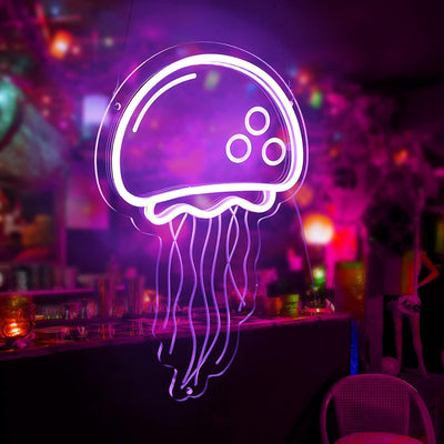 Letrero neón 3D medusas USB luz LED púrpura decoración pared