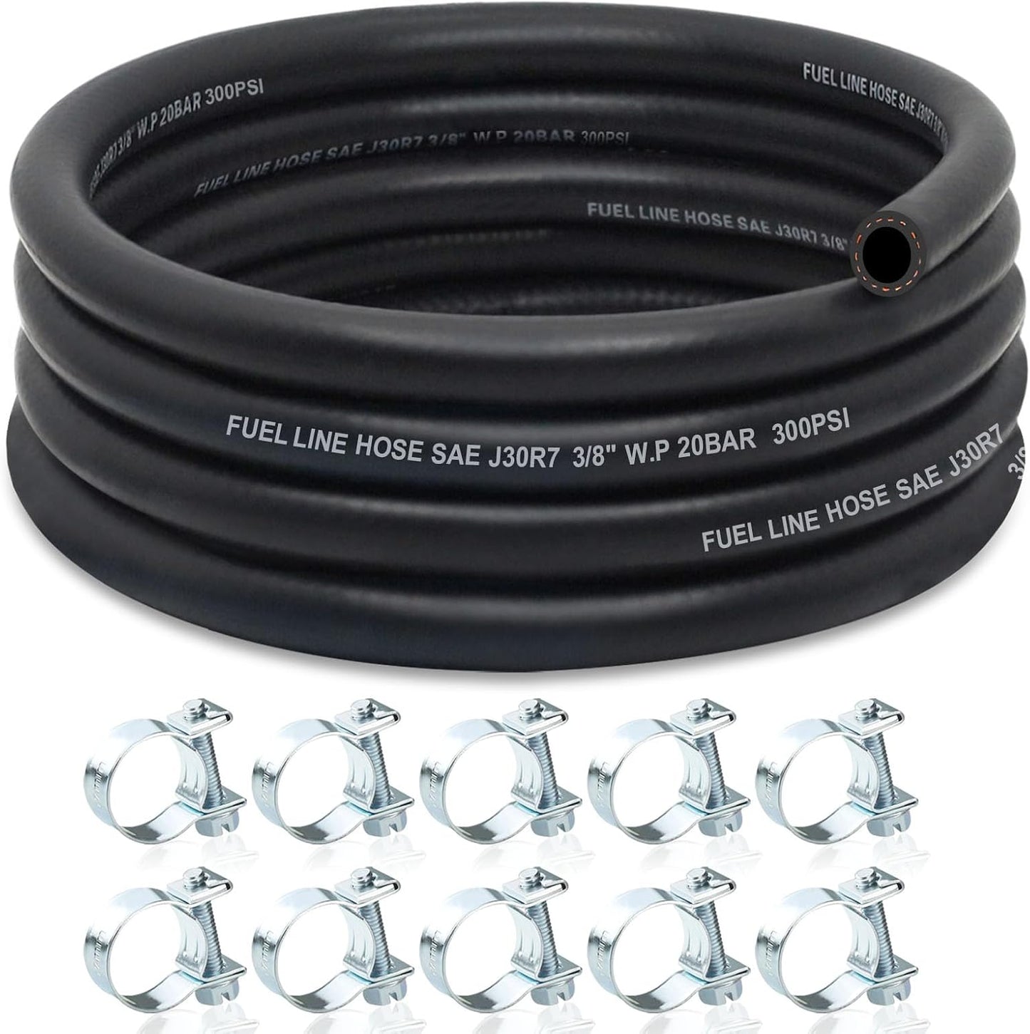 Manguera combustible NBR 3/8 con abrazaderas 10ft