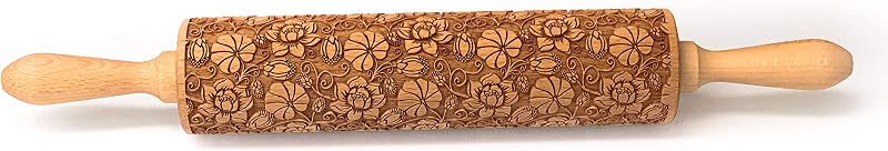 Rodillo relieve patrón floral para hornear galletas 16.9pulg
