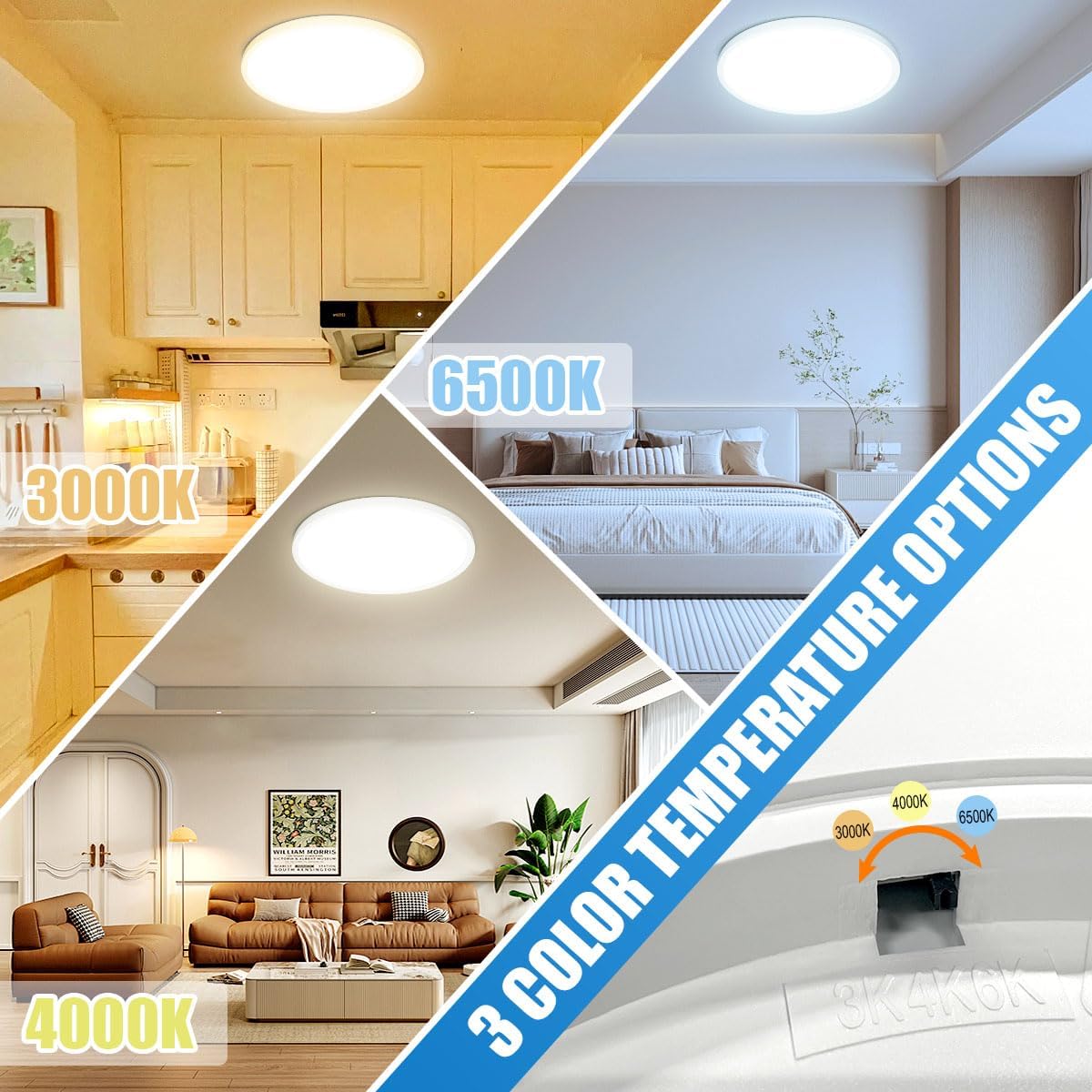 4 Lámparas LED empotradas 18pulg 3000-6500K
