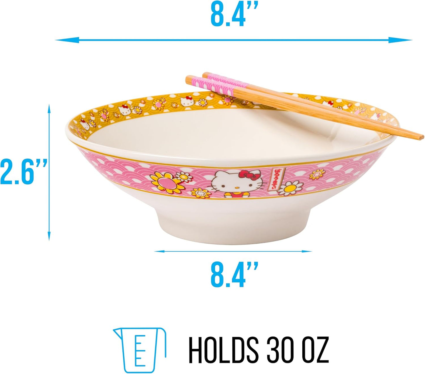 Tazón cerámica Hello Kitty patrón rosa y dorado 30oz