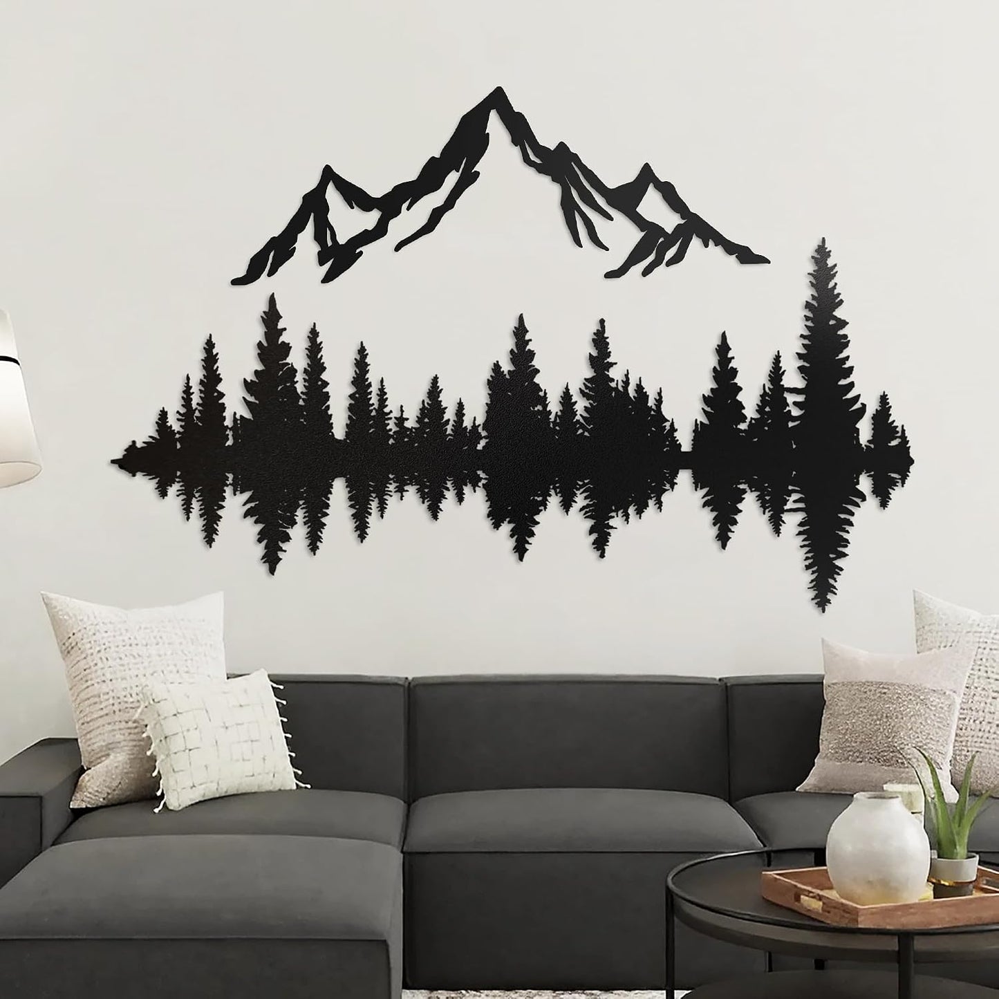 Arte pared montaña metal 40x32pulg negro