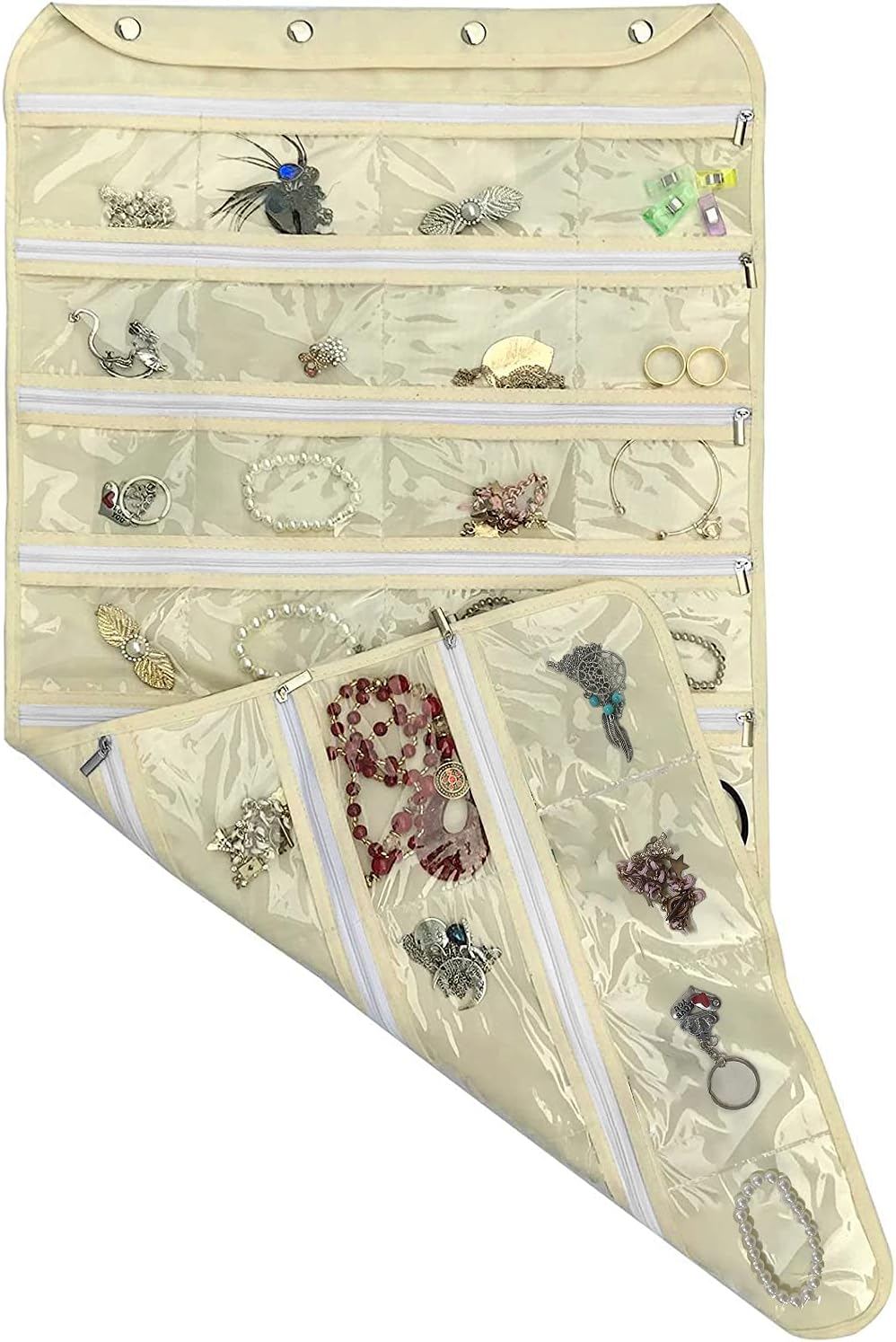 Organiz. joyas colgante 80 bolsillos PVC con cremallera