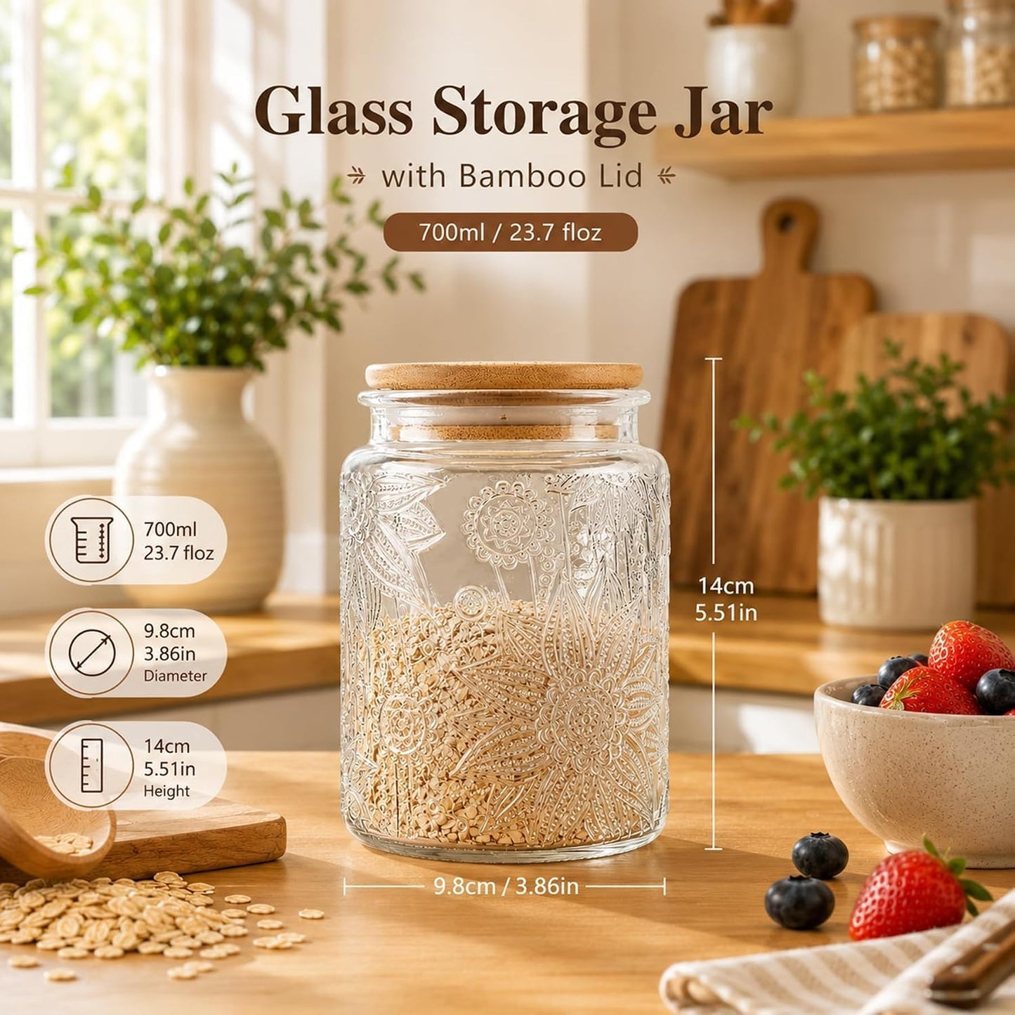 Tarro vidrio vintage 770ml con tapa bambú