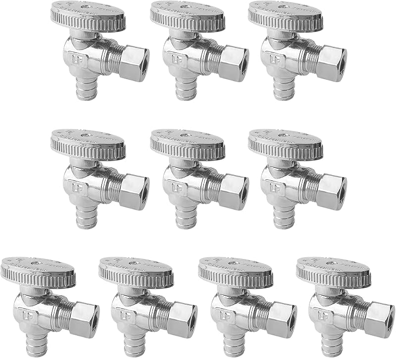 10 Válvulas PEX 1/2" compresión 3/8" cuarto de vuelta
