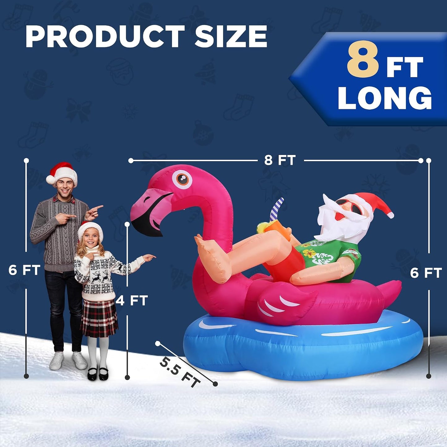 Flotador Papá Noel inflable 8ft para piscina y jardín