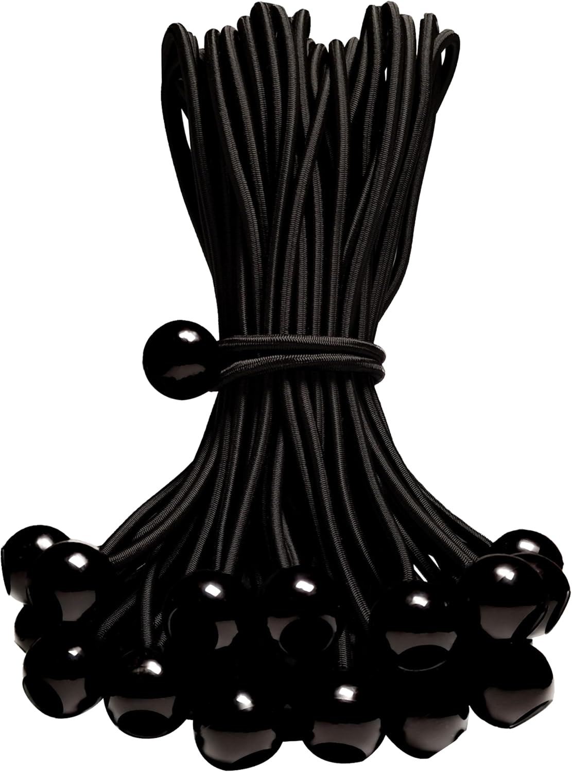 50 Cordones Elásticos con Bola Negro 30,5cm Resistente UV