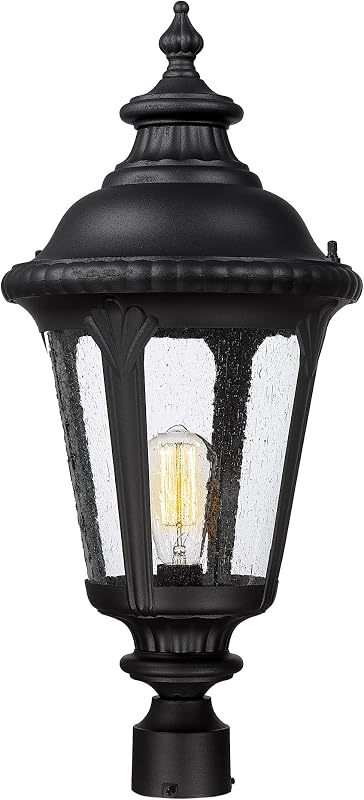 Lámpara poste exterior 25pulg negro vidrio semillado