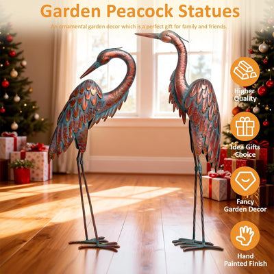 Estatuas grúa metal 27.56pulg juego 2 garzas bronce jardín