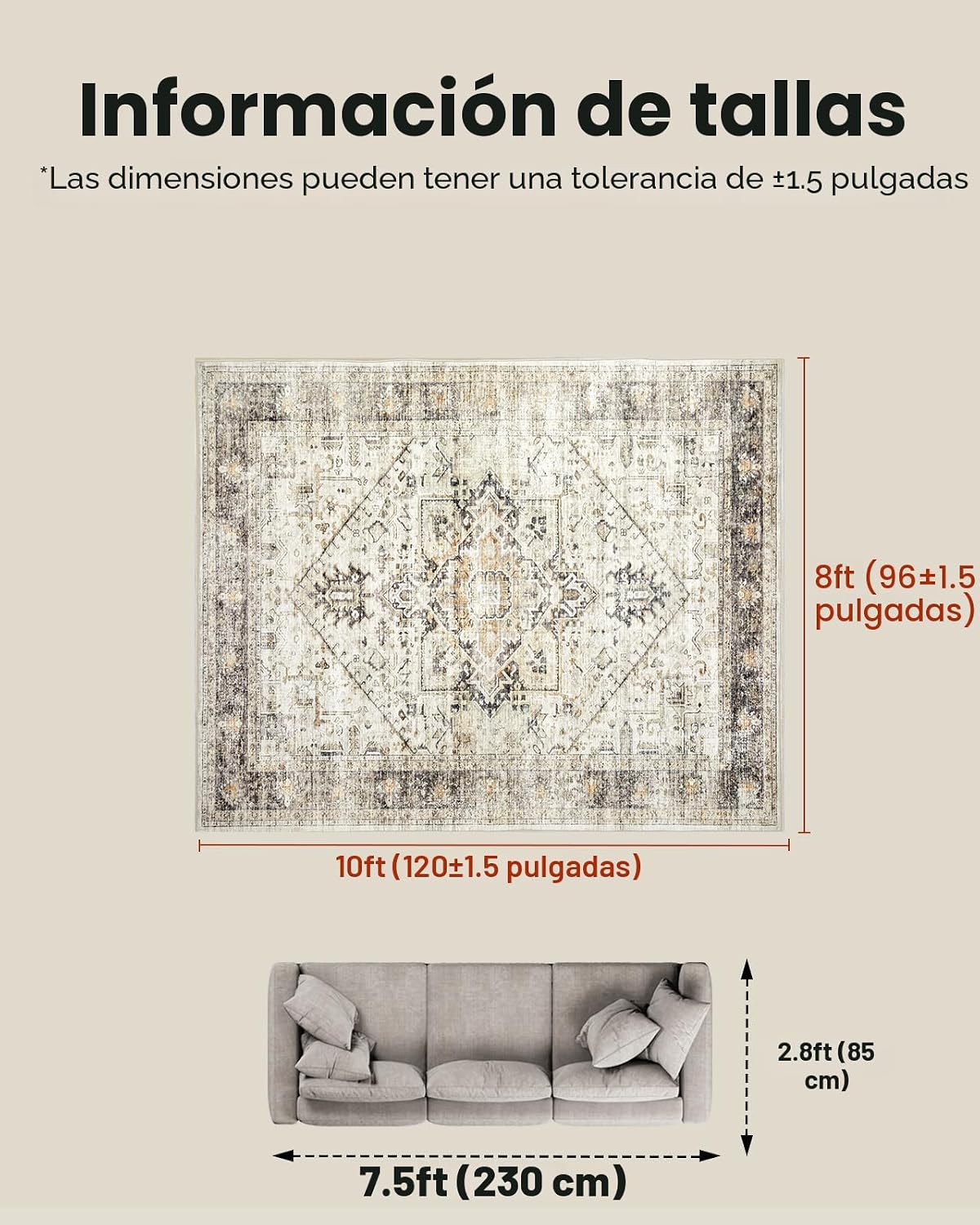 Alfombra 8x10 lavable antiderrap vintage