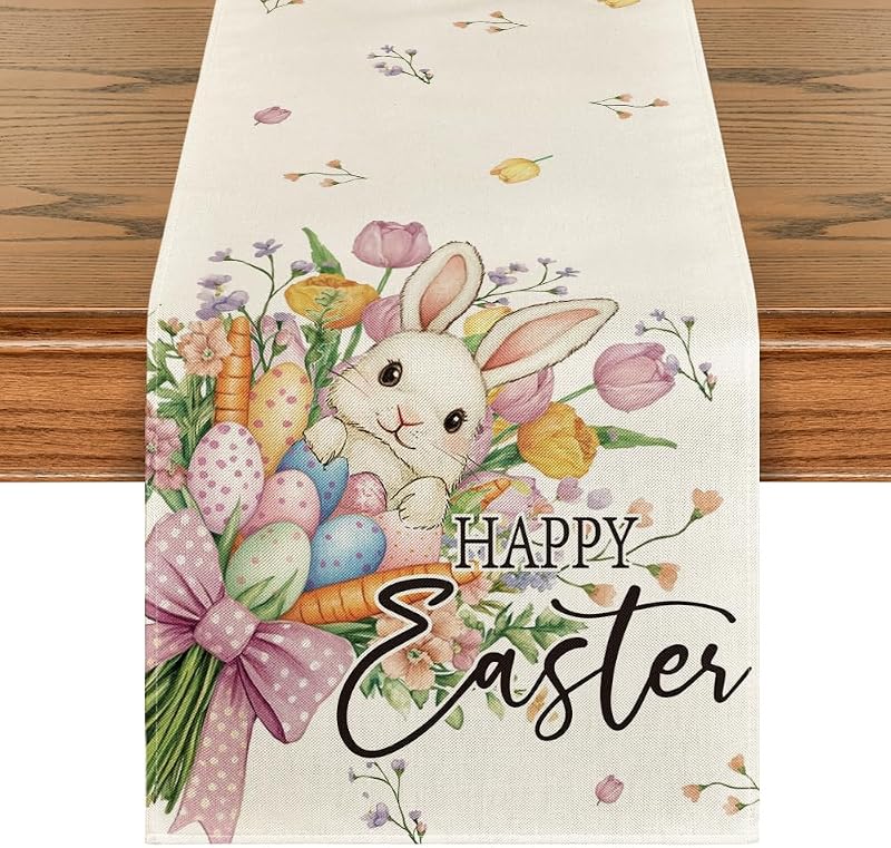 Camino mesa Pascua huevos conejo flores 13x108pulg