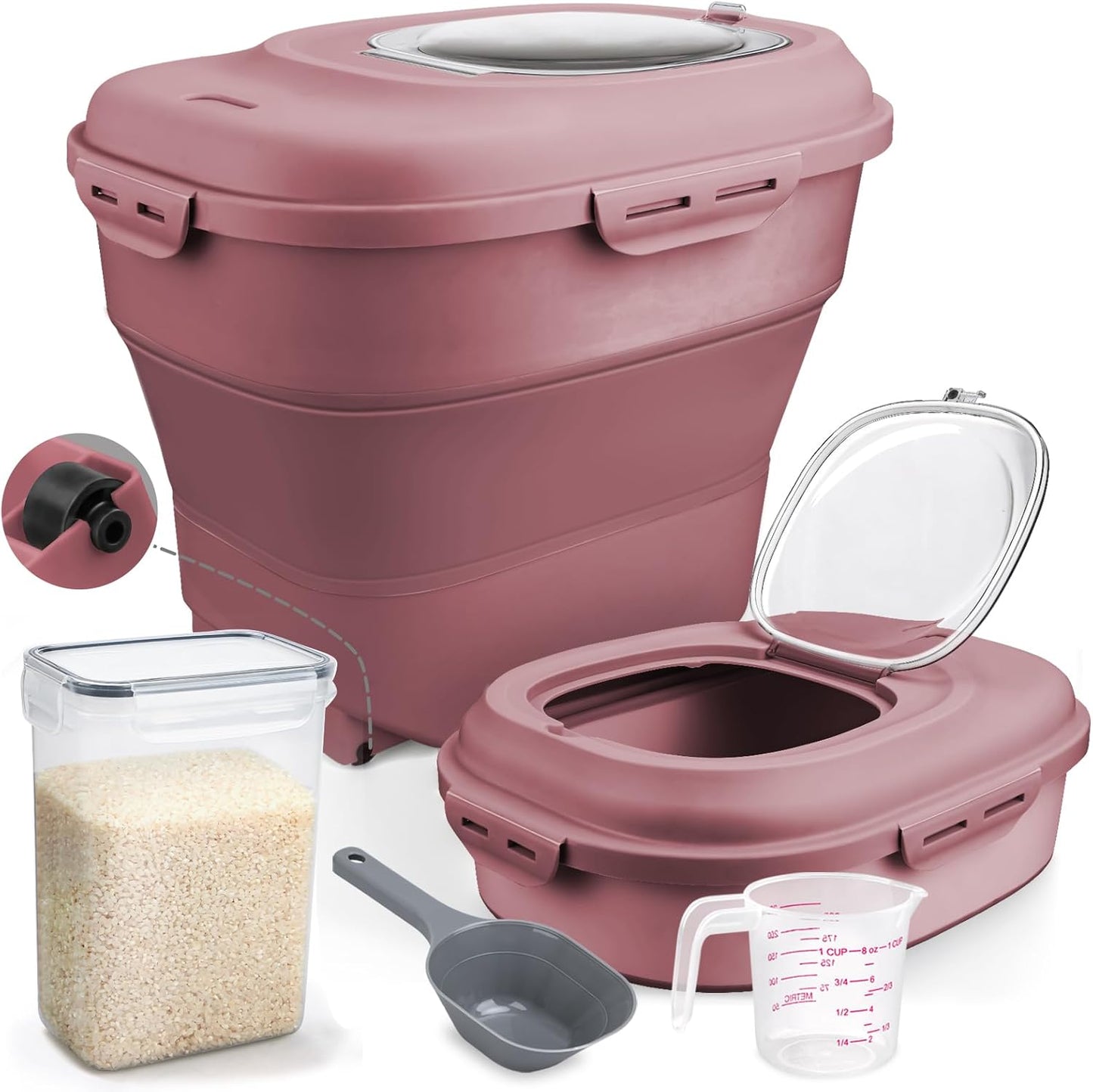 Contenedor arroz plegable 13-50lb con tapa y ruedas