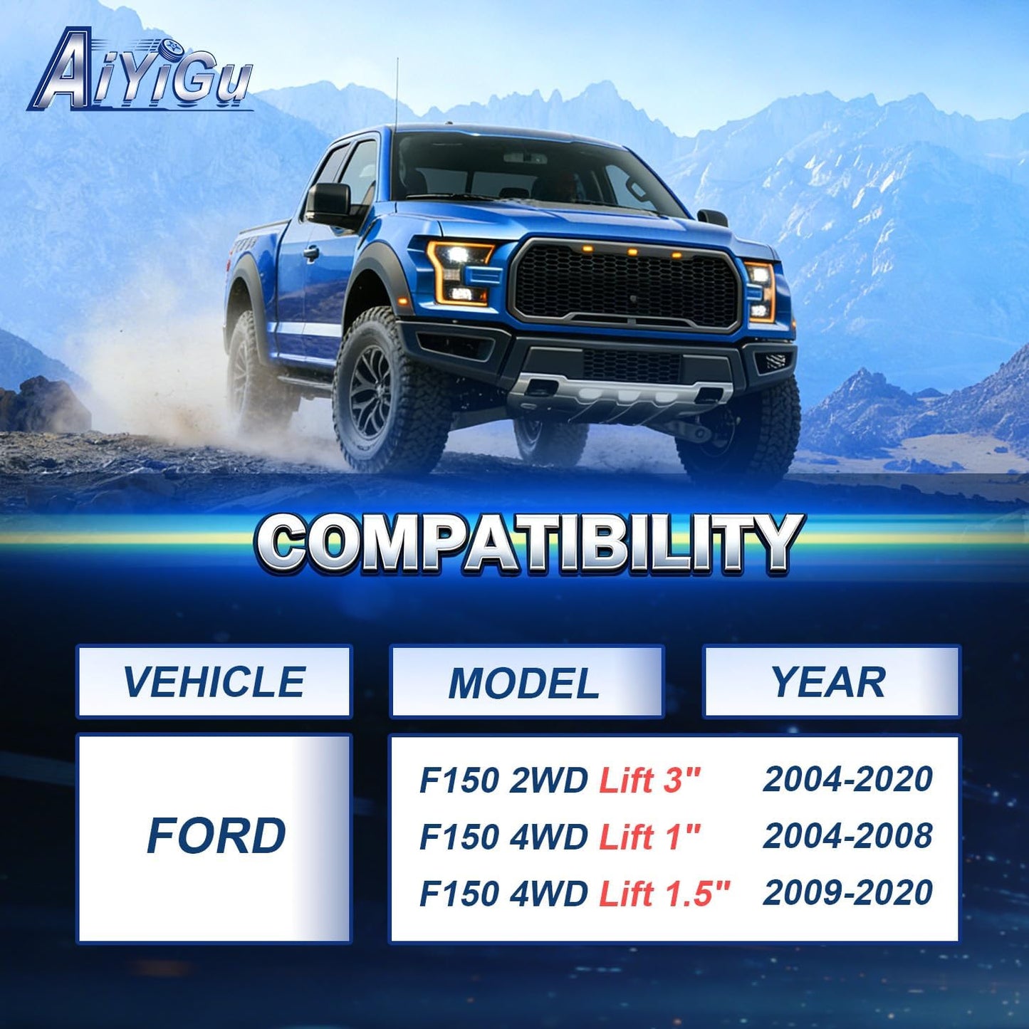 Kit elevación trasera 3" Ford F-150 04-22 pernos U