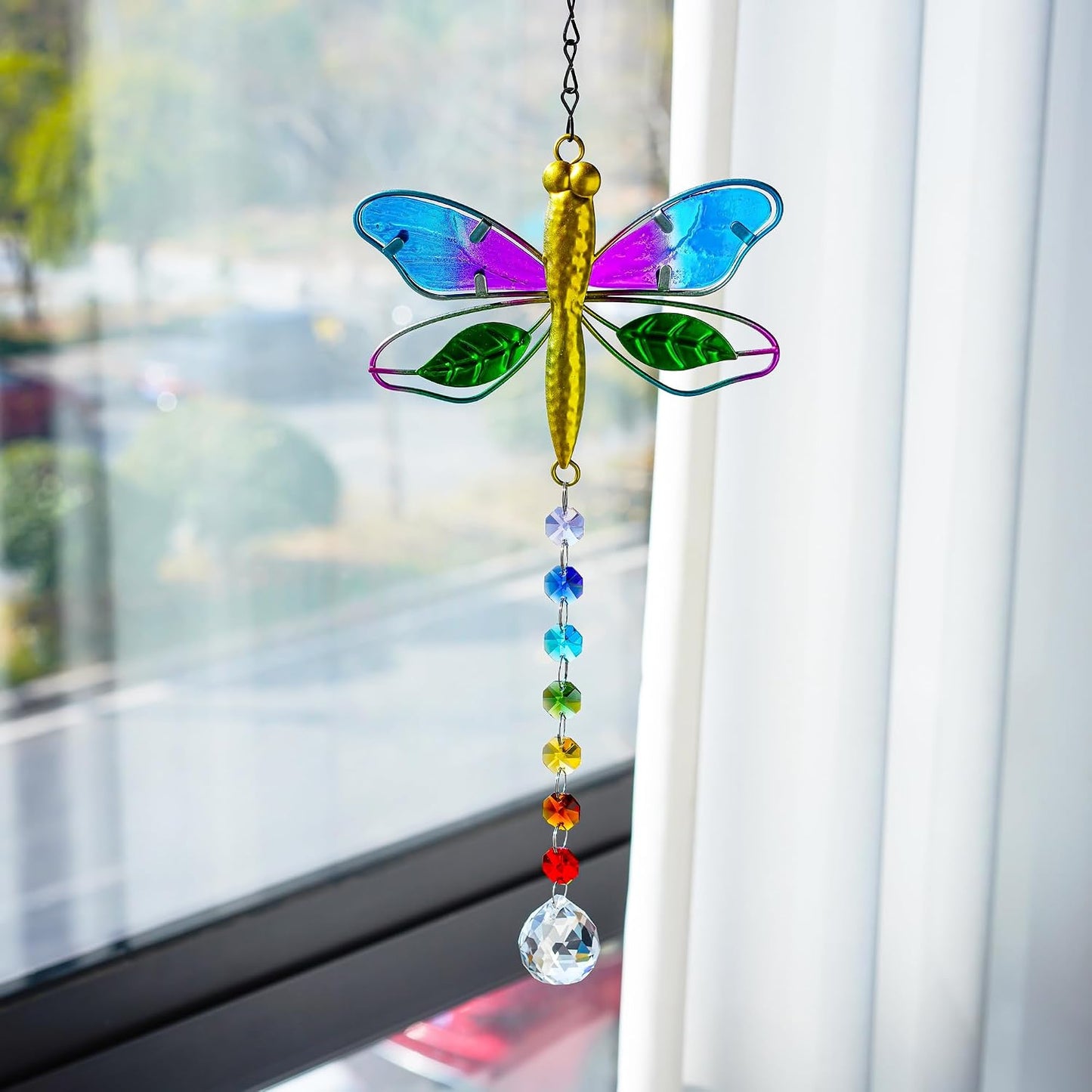 Atrapasoles 14pulg diseño libélula colgante arco iris